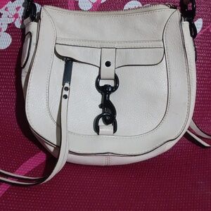 Rebecca Minkoff Dog Clip Saddle Bag Crossbody Adjustable White Leather